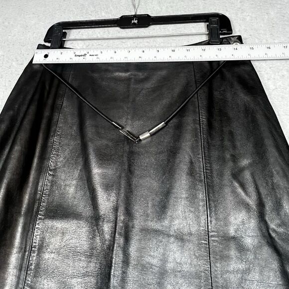 Prada Skirt Womens Size 44 Black Pencil Leather Belted Made In Italy - Picture 4 of 14